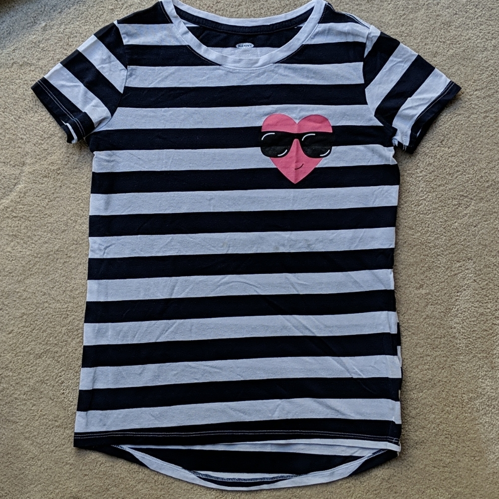 Navy & White striped shirt with heart